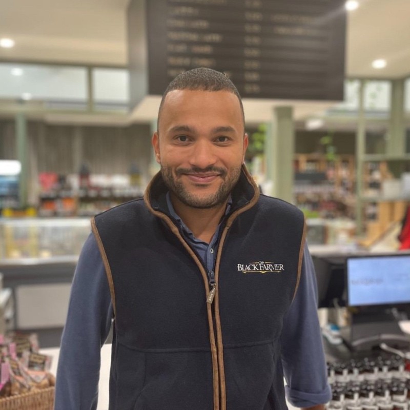 Alex in a farm shop